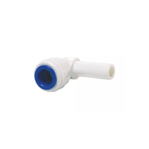White Acetal Plug In Elbow 1/4 Stem OD - 1/4 Tube OD Blue Collet